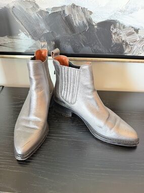 Coach Metallic Silver Genuine Leather Ankle Chelsea Boots - With Charm